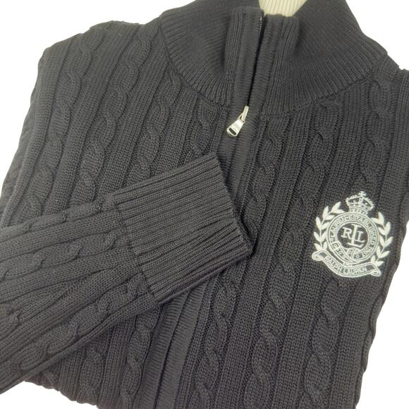 Ralph Lauren Black Cable Knit Cardigan - Picture 1 of 9